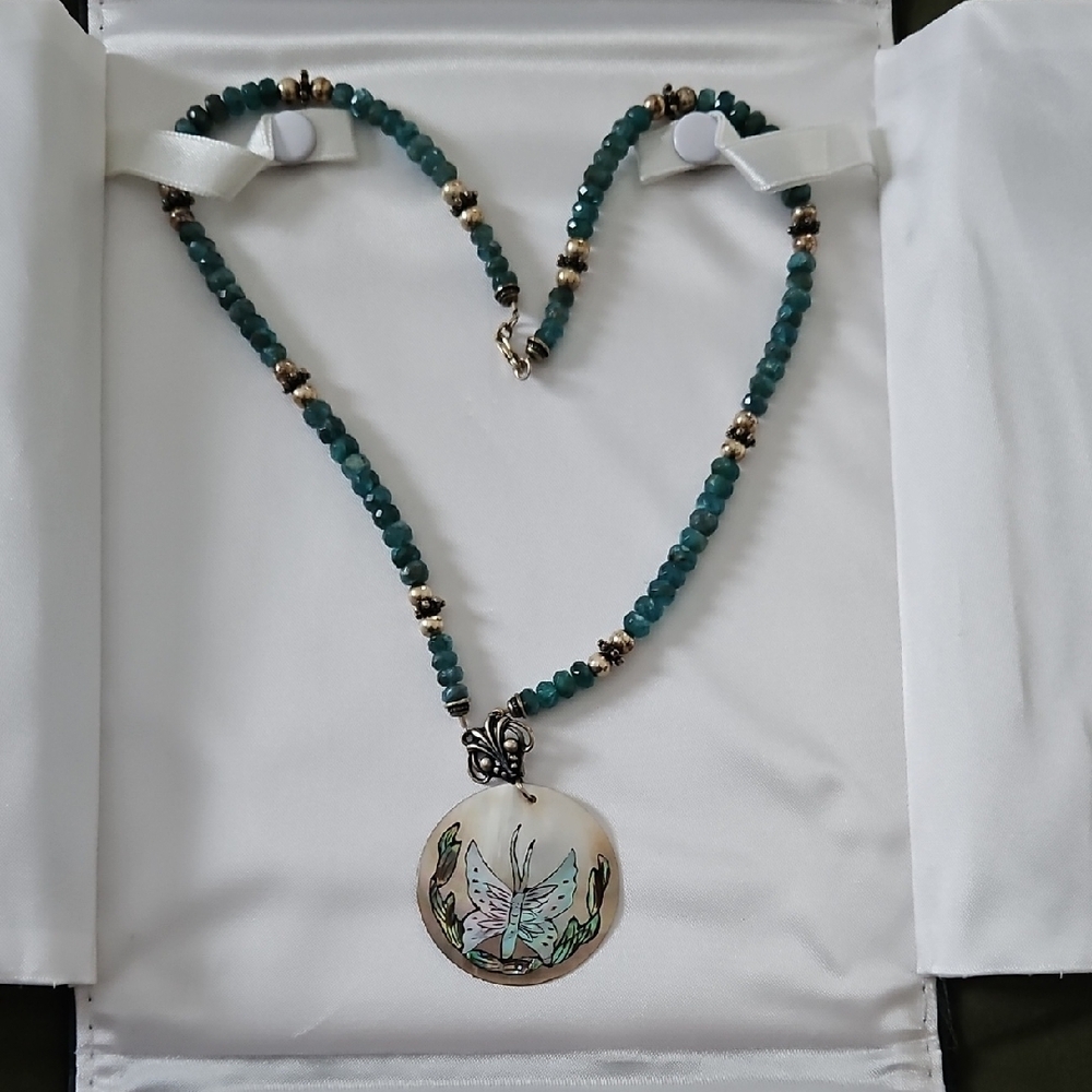 Elegant Butterfly Pendant Necklace Jade And Alabaster